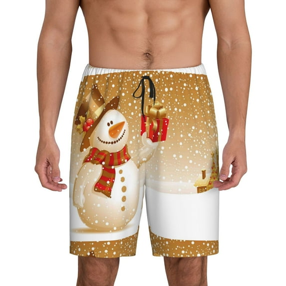Wukai Christmas Snowman Gift Men’s Short Pajama Pants With Pockets Soft Sleep Pj Shorts for Men-3X-Large
