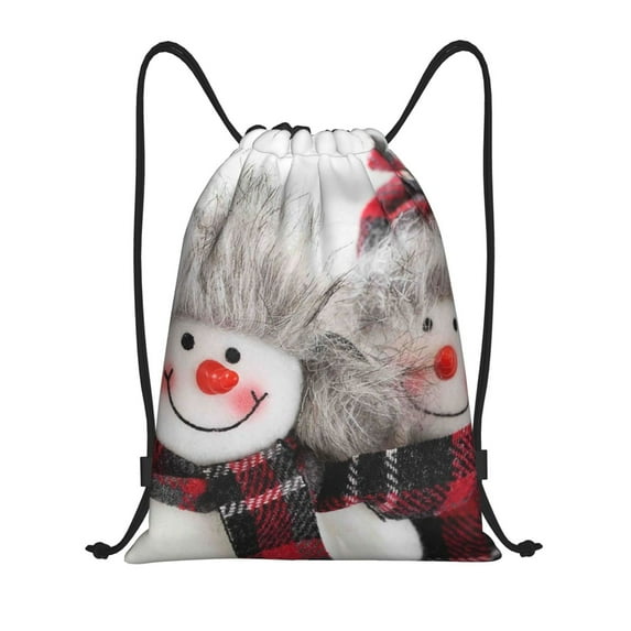 Wukai Christmas Snowman With Hat Drawstring Backpack Bag Sport Gym Sackpack Large Size String Backpack Cinch for Women Men-Small