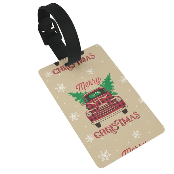 Wukai Christmas Vintage Red Truck Stylish and Durable Travel Luggage Tags: Waterproof PVC Rubber, Easy Attachment, Bold Lettering for Quick Identification