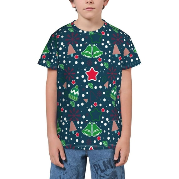Wukai Christmas Youth Unisex Short Sleeve T-Shirt for Boys, Girls, Teens, and Kids-Medium