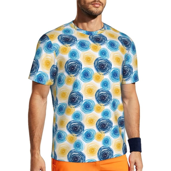 Wukai Circular Print Men's Short-Sleeved Mesh T-Shirt,Quick-Dry Short Sleeve Workout T-Shirt-X-Large