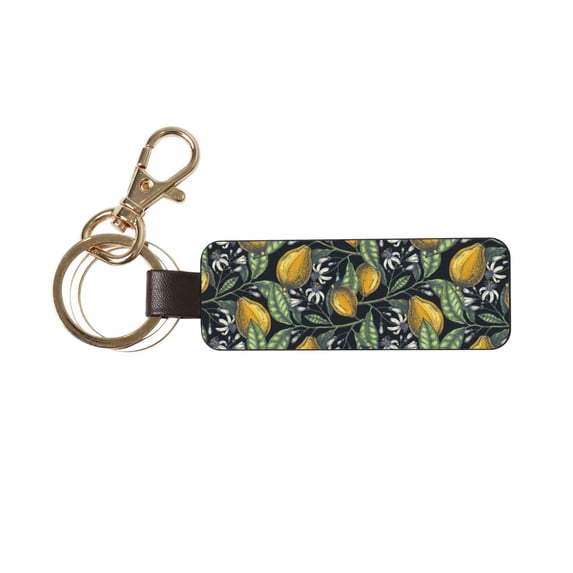 Wukai Citrus Fruits Elegant Lemons Print Leather Car Keychain, Universal Key Fob Keychain, Leather Key Chain Holder for Men and Women,360 Degree Rotatable