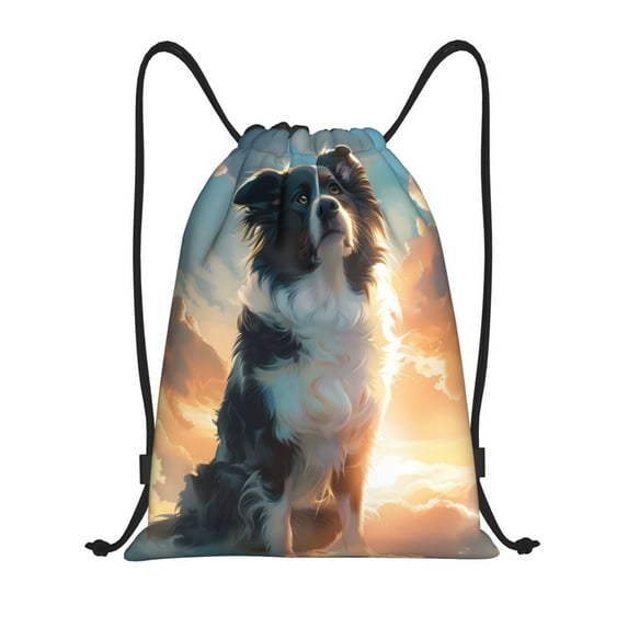 Wukai Cloud Border Collie Drawstring Backpack Bag Sport Gym Sackpack Large Size String Backpack Cinch for Women Men-Small