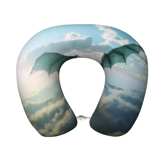 Wukai Cloud Sky Green Dragon Print Travel Pillow,Memory Foam U Shaped Neck Pillow,Super Lightweight Portable Headrest Great for Airplane Chair, Car,Home,Office