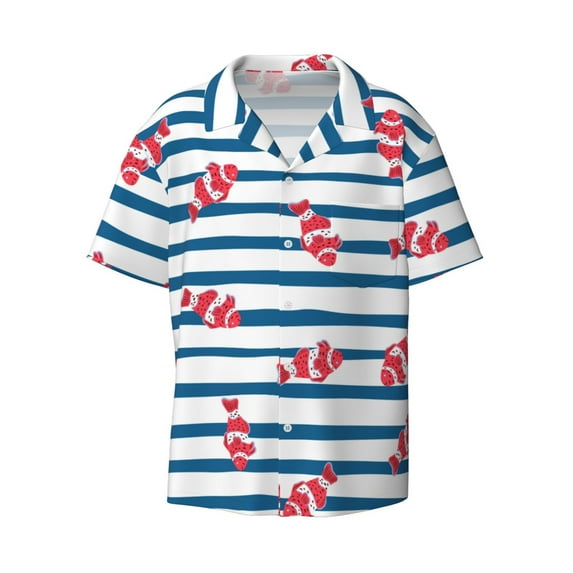 Wukai Clown Fish Men's Casual Short-Sleeve Button Down Shirt - Lightweight Summer Dress Shirt for Daily Wear-Large