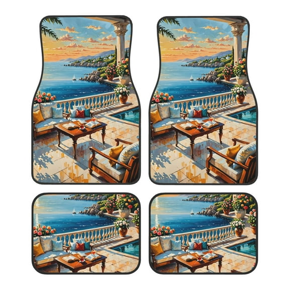 Wukai Coastal Style Garden Villa Front Car Floor Mats Four-Piece Set Front & Rear Universal Car Floor Mats for SUVs, Trucks, Sedans