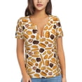 thumbnail image 1 of Wukai Coffee Bun Hot Dog Casual V-Neck Graphic Tees for Women: Lightweight and Breathable Summer Tops with Stylish Design-Medium, 1 of 8