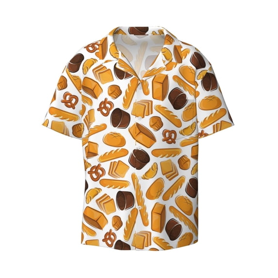 Wukai Coffee Bun Hot Dog Men's Casual Short-Sleeve Button Down Shirt - Lightweight Summer Dress Shirt for Daily Wear-Medium