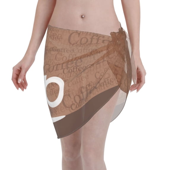 Wukai Coffee Cafe Cup Women’s Short Sarongs Beach Wrap Bikini Bottom Short Skirt Chiffon Scarf for Swimwear