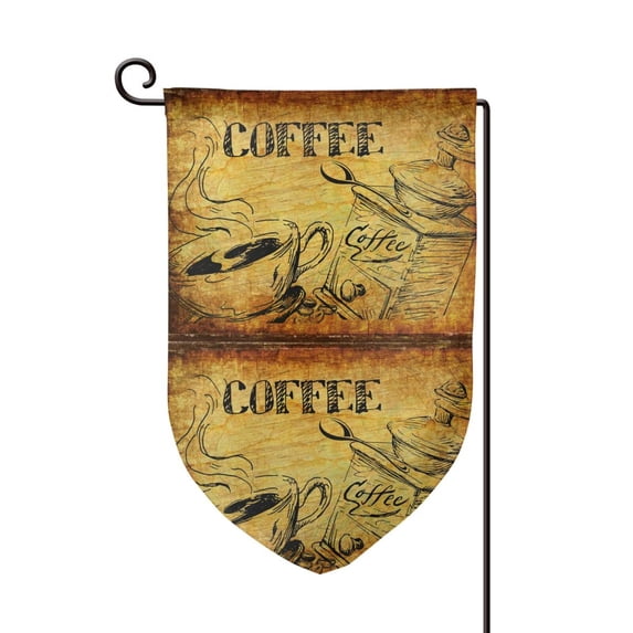 Wukai Coffee Vintage Print Garden Flag 12.5x18 Inch Double Sided Sun-resistant Rain-resistant, Wrinkle-resistant Colorfast(Only Flag)