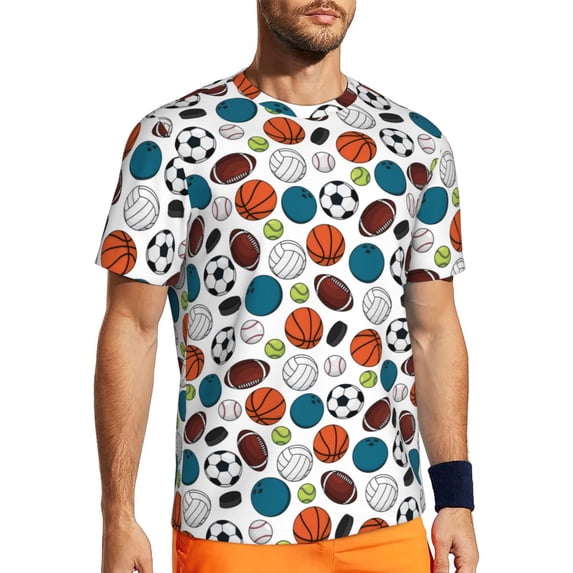 Wukai Color Balls Print Men's Short-Sleeved Mesh T-Shirt,Quick-Dry Short Sleeve Workout T-Shirt-Medium