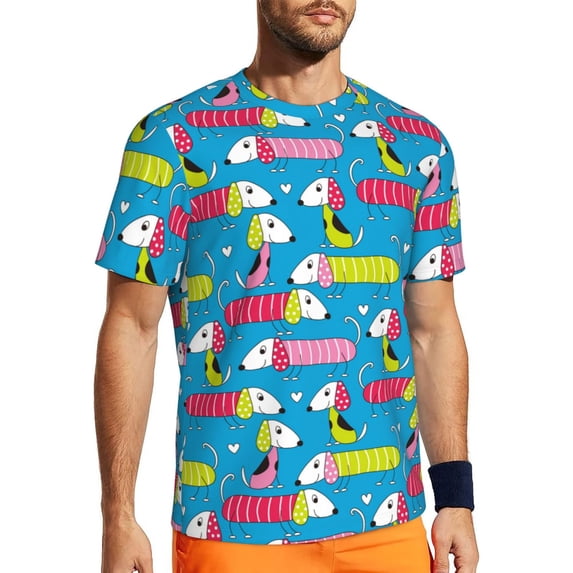 Wukai Color Dachshund Dog Print Men's Short-Sleeved Mesh T-Shirt,Quick-Dry Short Sleeve Workout T-Shirt-XX-Large