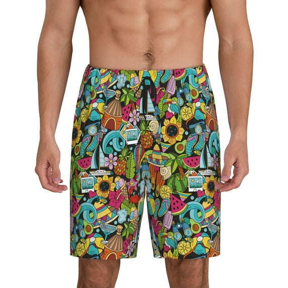 Wukai Color Summer Men’s Short Pajama Pants With Pockets Soft Sleep Pj Shorts for Men-Large