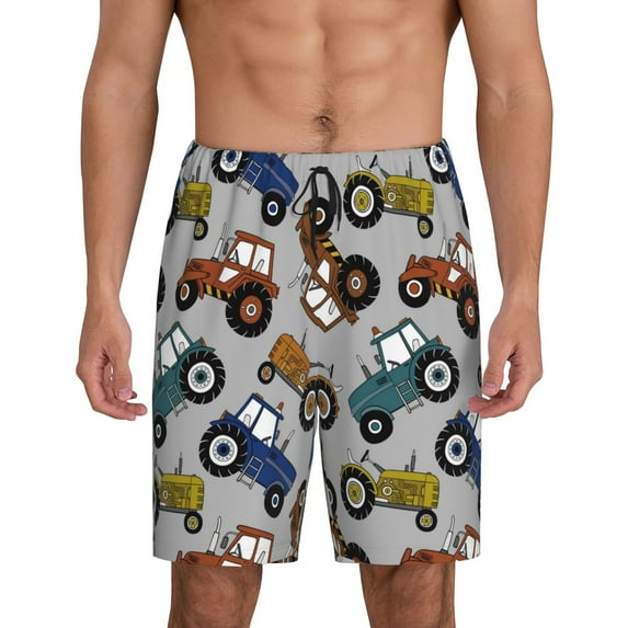 Wukai Color Tractor Men’s Short Pajama Pants With Pockets Soft Sleep Pj Shorts for Men-Large