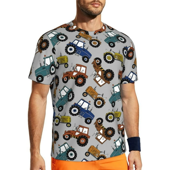 Wukai Color Tractor Print Men's Short-Sleeved Mesh T-Shirt,Quick-Dry Short Sleeve Workout T-Shirt-XX-Large