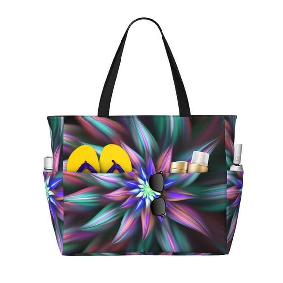 Wukai Colored Abstract Print Zipper Bag,large Beach Tote Bag,Waterproof Sandproof Bag,Grocery and Picnic Tote Travel Bag