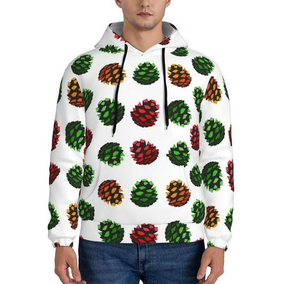 Wukai Colorful Autumn Pinecones Print Men Hoodies Fleece Sweatshirts Long Sleeve Sweaters Pullover Fall Outfits Winter Clothes-Small