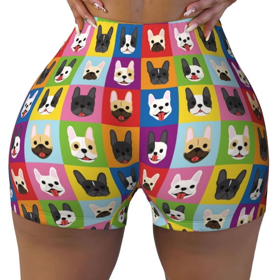 Wukai Colorful Bulldog Print Pack Biker Shorts for Women Yoga Workout Gym Running Scrunch Active Shorts-Large
