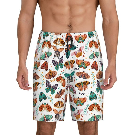 Wukai Colorful Butterfly Men’s Short Pajama Pants With Pockets Soft Sleep Pj Shorts for Men-Medium