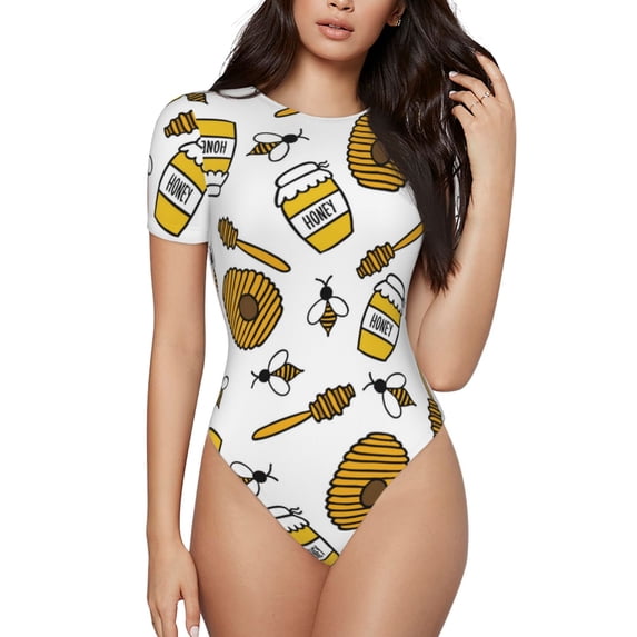 Naloa Honey Women's Short-Sleeved Onesie, One-Piece Swimsuit for Parties, dates, clubs - Small