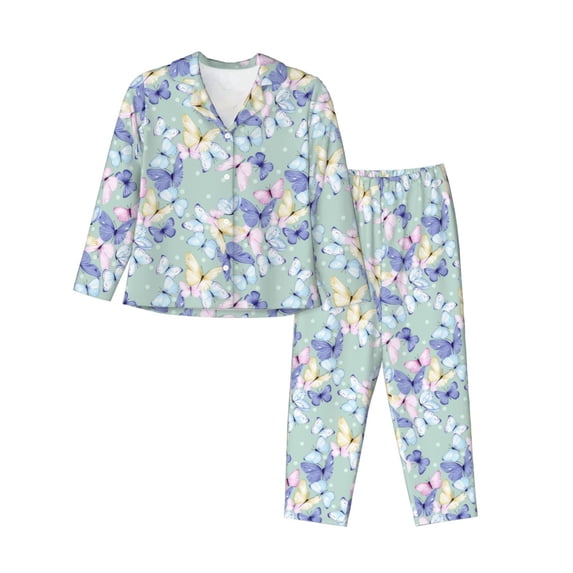 Wukai Colorful Butterfly Print Women's Pajama Set - Soft Long Sleeve Sleepwear for Comfort and Style-Small
