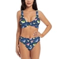 thumbnail image 1 of Wukai Colorful Cartoon Shark Women's Bikini Set Two Piece,wimsuit High Waisted V Neck Twist Front Adjustable Spaghetti Straps Bathing Suit-Large, 1 of 7