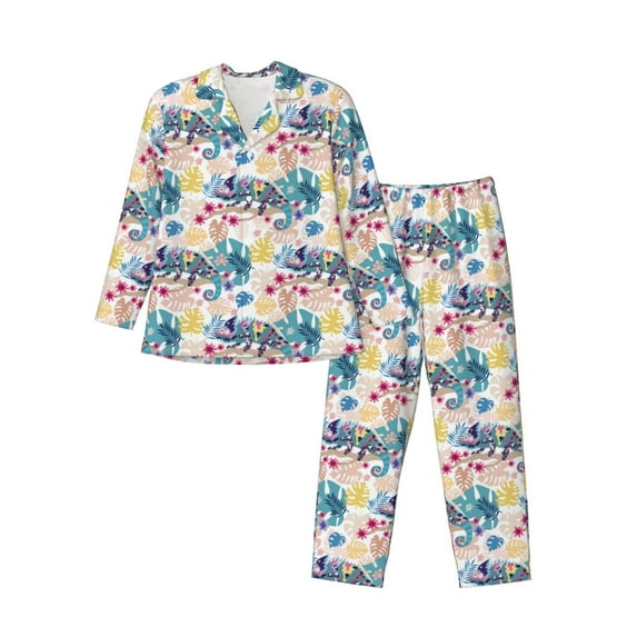 Wukai Colorful Chameleons Men's Hawaiian Shirt Short Sleeve Casual Button Down Summer Beach Aloha Shirt -Medium
