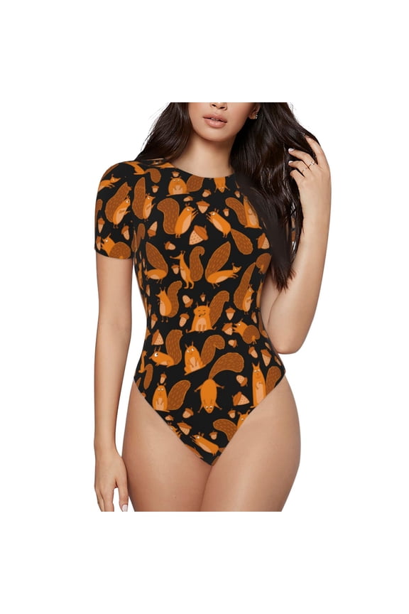 Naloa Cute Squirrel Women's Short-Sleeved Onesie, One-Piece Swimsuit for Parties, dates, clubs - Small
