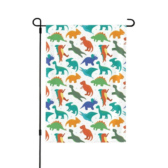 Wukai Colorful Dinosaur Garden Flags Double Sided Welcome Garden Yard House Flags Outside Outdoor House (Only Flag)