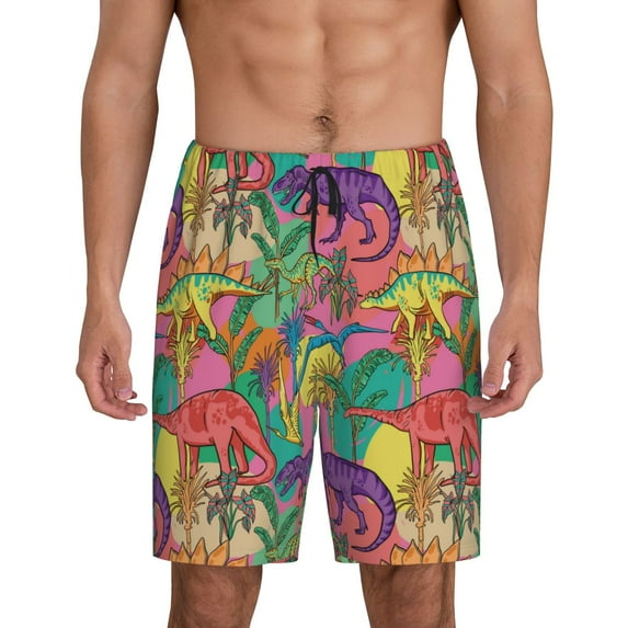 Wukai Colorful Dinosaur Men’s Short Pajama Pants With Pockets Soft Sleep Pj Shorts for Men-XX-Large