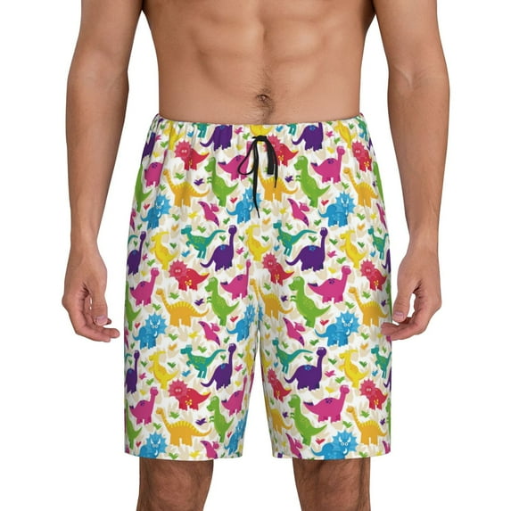 Wukai Colorful Dinosaurs Men’s Short Pajama Pants With Pockets Soft Sleep Pj Shorts for Men-XX-Large