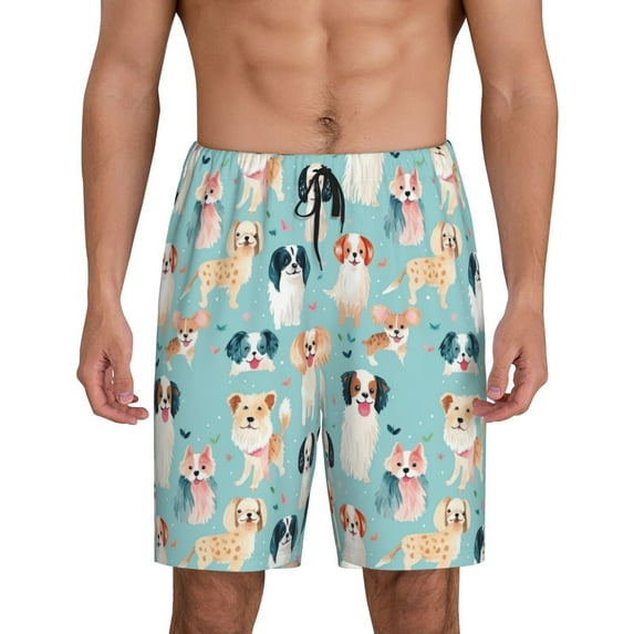 Wukai Colorful Dog Men’s Short Pajama Pants With Pockets Soft Sleep Pj Shorts for Men-Large