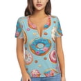 thumbnail image 1 of Wukai Colorful Donut Casual V-Neck Graphic Tees for Women: Lightweight and Breathable Summer Tops with Stylish Design-Medium, 1 of 8