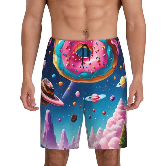 Wukai Colorful Donut Men’s Short Pajama Pants With Pockets Soft Sleep Pj Shorts for Men-Large