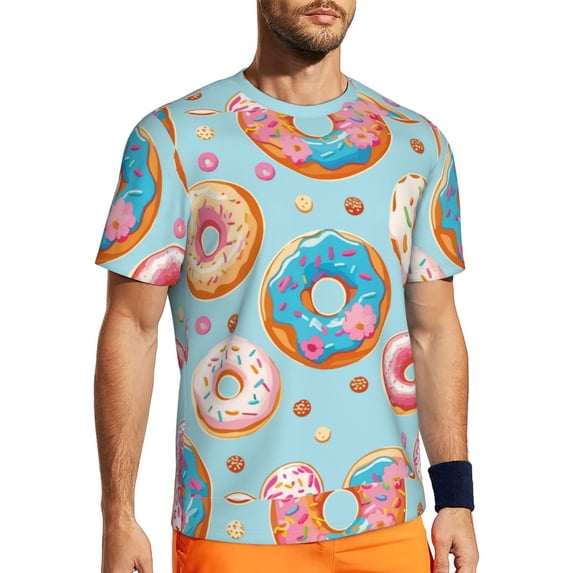 Wukai Colorful Donut Print Men's Short-Sleeved Mesh T-Shirt,Quick-Dry Short Sleeve Workout T-Shirt-X-Small