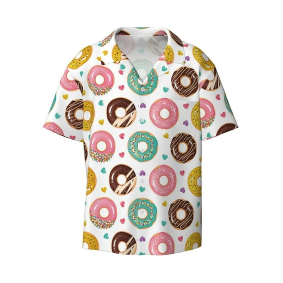 Wukai Colorful Donuts Men's Casual Short-Sleeve Button Down Shirt - Lightweight Summer Dress Shirt for Daily Wear-Small