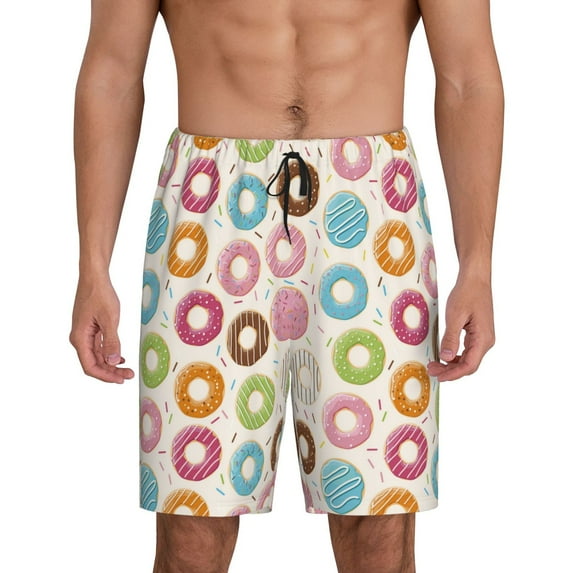 Wukai Colorful Donuts Men’s Short Pajama Pants With Pockets Soft Sleep Pj Shorts for Men-Small