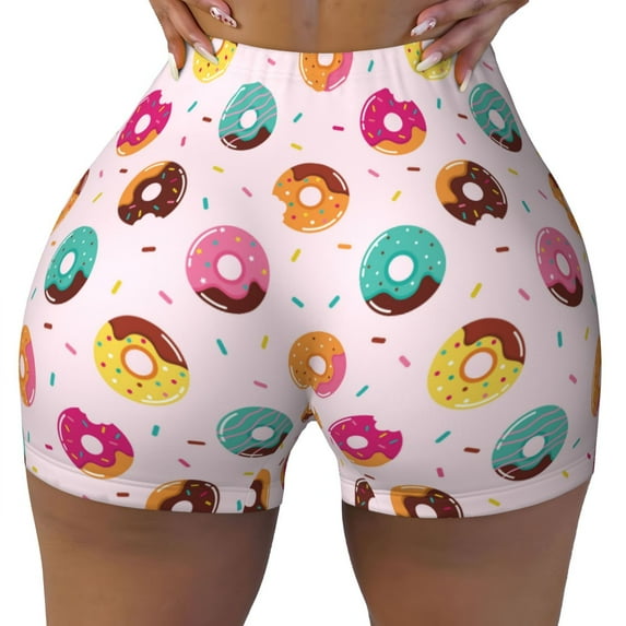 Wukai Colorful Donuts Print Pack Biker Shorts for Women Yoga Workout Gym Running Scrunch Active Shorts-XX-Large