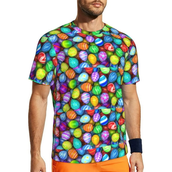 Wukai Colorful Easter Eggs1 Print Men's Short-Sleeved Mesh T-Shirt,Quick-Dry Short Sleeve Workout T-Shirt-X-Large