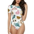 thumbnail image 1 of Naloa Cartoon Animals Women's Short-Sleeved Onesie, One-Piece Swimsuit for Parties, dates, clubs - Large, 1 of 9