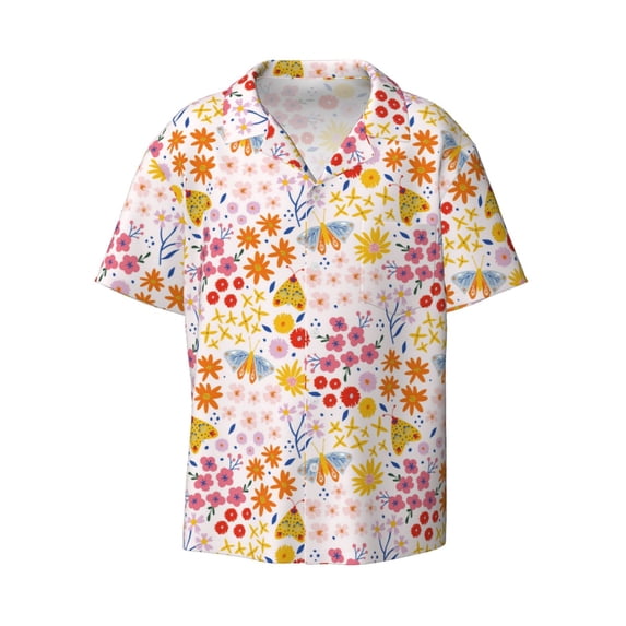 Wukai Colorful Floral Men's Casual Short-Sleeve Button Down Shirt - Lightweight Summer Dress Shirt for Daily Wear-Large
