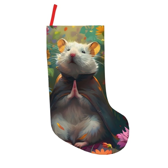 Wukai Colorful Flower Meditating Hamster Print Christmas Stockings 18" Christmas Stocking Snowman Burlap Plaid Xmas Stocking Holiday Christmas Decoration Gifts for Family Kids