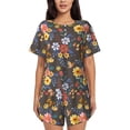 thumbnail image 1 of Wukai Colorful Flowers with Butterfly Women's Pajama Set,Short-Sleeve Top and Shorts with Elastic Waistband and Pockets for Loungewear, Yoga, and Casual Wear-X-Large, 1 of 8
