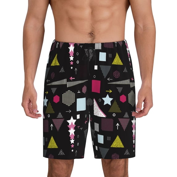 Wukai Colorful Geometry Men’s Short Pajama Pants With Pockets Soft Sleep Pj Shorts for Men-X-Large