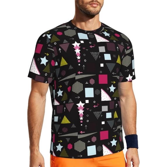 Wukai Colorful Geometry Print Men's Short-Sleeved Mesh T-Shirt,Quick-Dry Short Sleeve Workout T-Shirt-