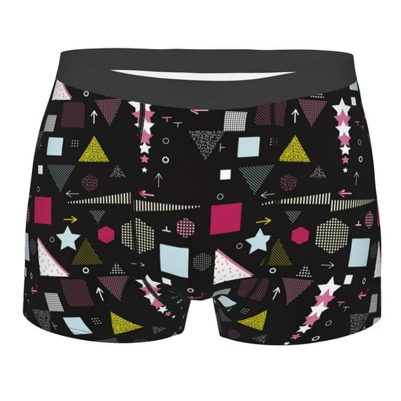 Wukai Colorful Geometry Print Men’s Underwear Breathable Boxer Briefs, Moisture Wicking & Breathable-Small