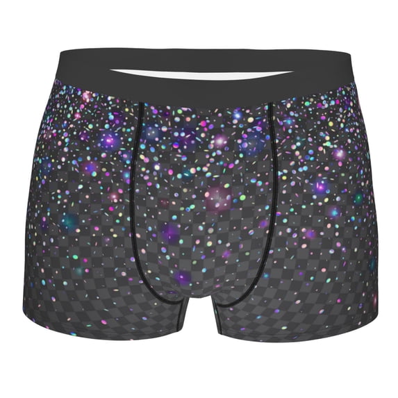 Wukai Colorful Glitter Print Men’s Underwear Breathable Boxer Briefs, Moisture Wicking & Breathable-Medium