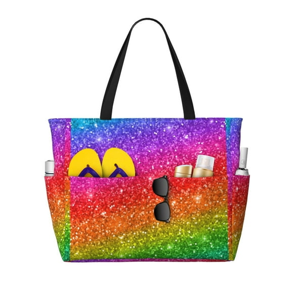 Wukai Colorful Glitter Print Zipper Bag,large Beach Tote Bag,Waterproof Sandproof Bag,Grocery and Picnic Tote Travel Bag