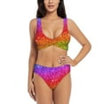 thumbnail image 1 of Wukai Colorful Glitter Women's Bikini Set Two Piece,wimsuit High Waisted V Neck Twist Front Adjustable Spaghetti Straps Bathing Suit-XX-Large, 1 of 7