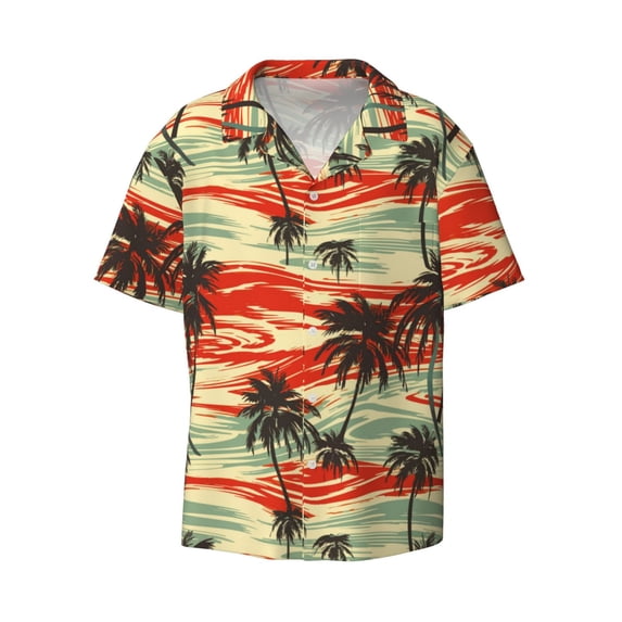 Wukai Colorful Hawaii Palms Men's Casual Short-Sleeve Button Down Shirt - Lightweight Summer Dress Shirt for Daily Wear-4X-Large